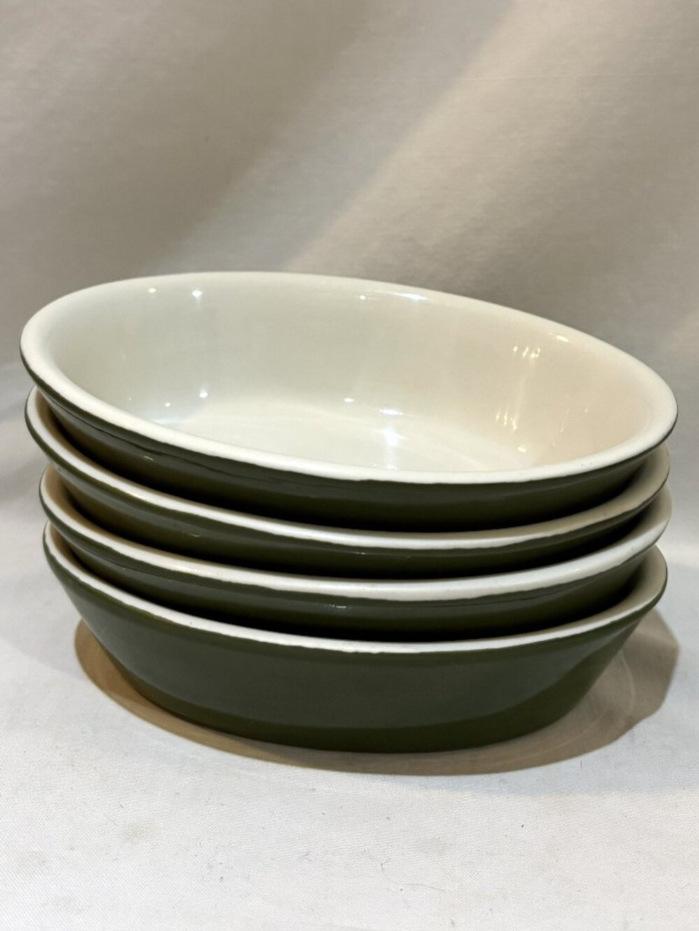 Set of 4 HALL #550 GREEN OVAL RESTAURANT WARE INDIVIDUAL CASSEROLE DISHES 8 OZ